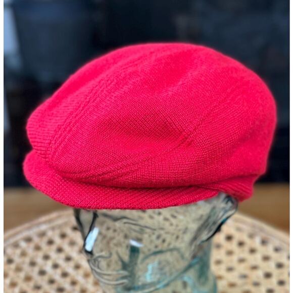 Preston & York Accessories - Vintage Newsboy Hat, Red 1980s Knit Newsboy Cap,  80s Hat, Red Brim Knit Cap